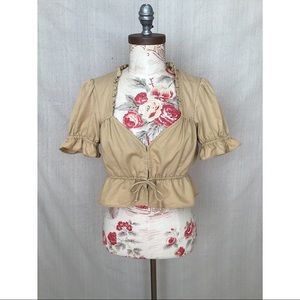 Cropped Peasant Blouse with Tie